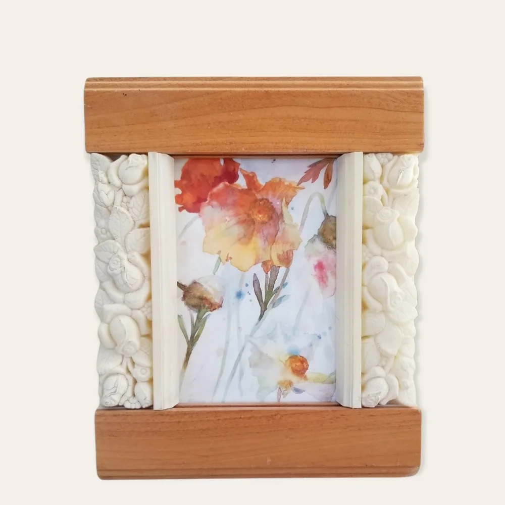 Natural Wood and Acrylic Roses 4 1/2 x 3